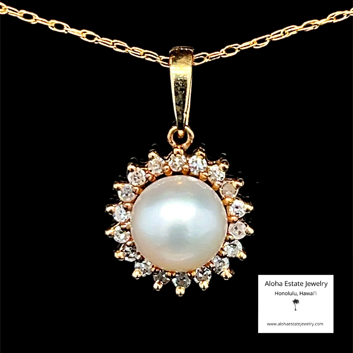 Matching 10k Diamond Halo Pearl Pendant & Earrings Set