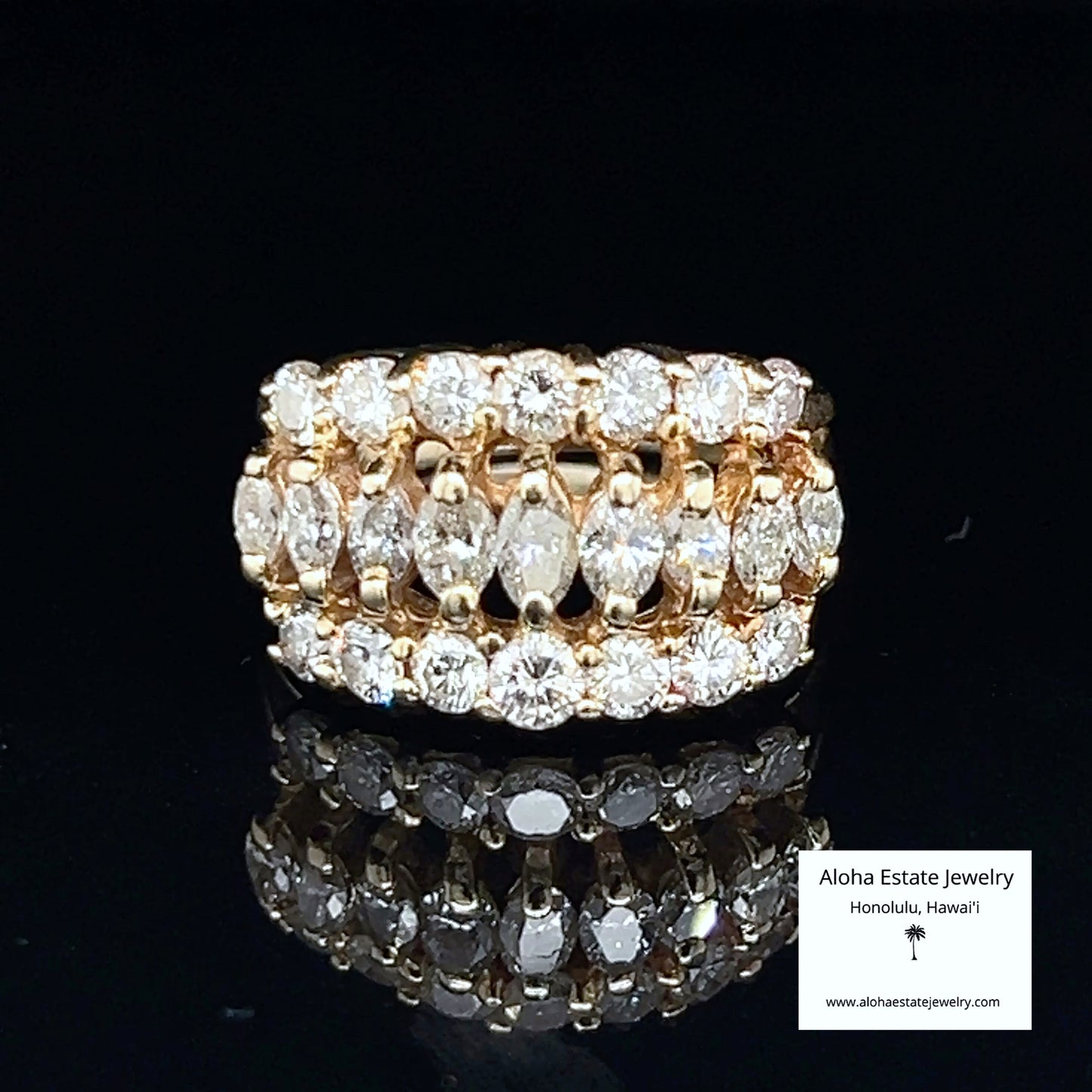 2-Carat Marquise & Round Diamond Three-Row Cocktail Ring