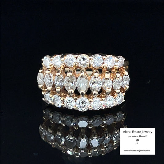 2-Carat Marquise & Round Diamond Three-Row Cocktail Ring