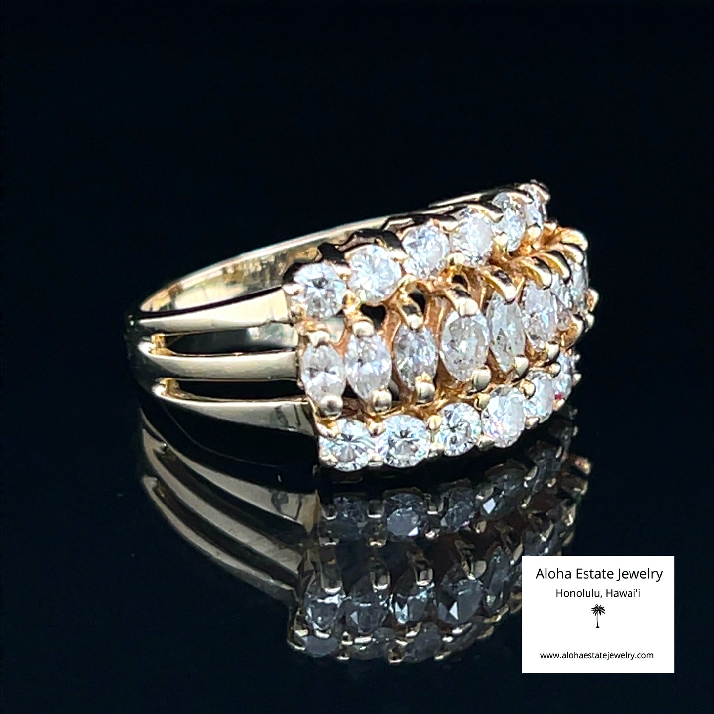 2-Carat Marquise & Round Diamond Three-Row Cocktail Ring
