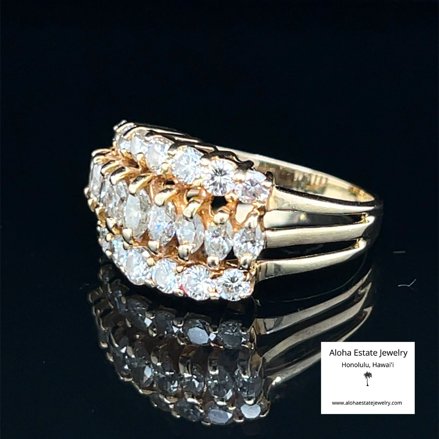 2-Carat Marquise & Round Diamond Three-Row Cocktail Ring