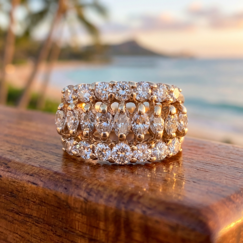 2-Carat Marquise & Round Diamond Three-Row Cocktail Ring
