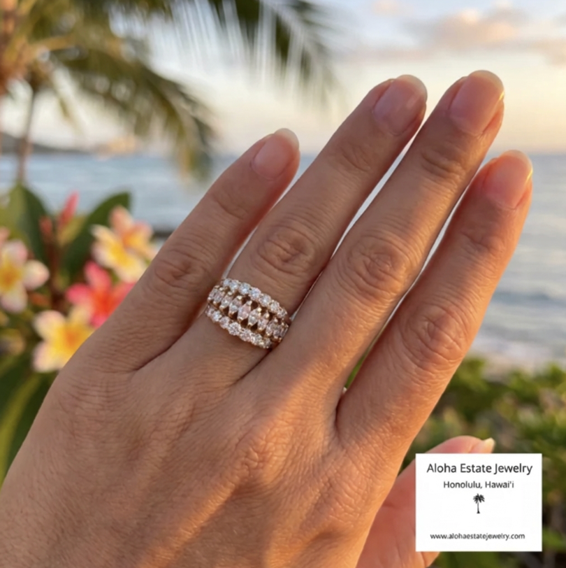 2-Carat Marquise & Round Diamond Three-Row Cocktail Ring