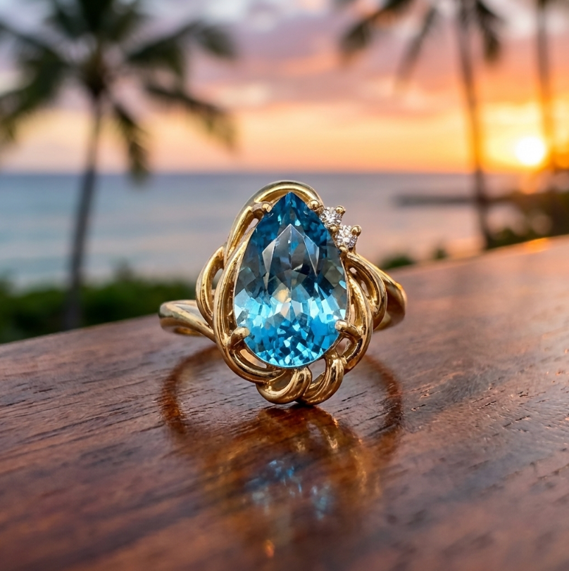 Estate 14K 5 1/2-Carats Diamond Accented Swiss Blue Topaz