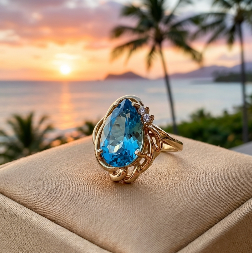 Estate 14K 5 1/2-Carats Diamond Accented Swiss Blue Topaz
