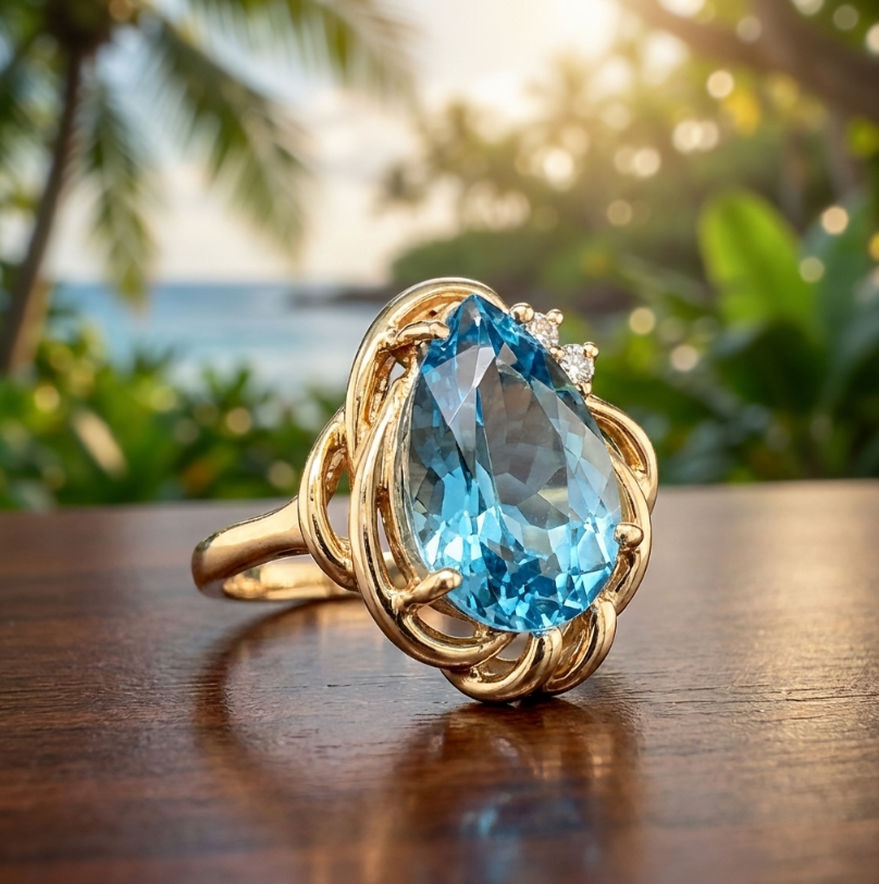 Estate 14K 5 1/2-Carats Diamond Accented Swiss Blue Topaz
