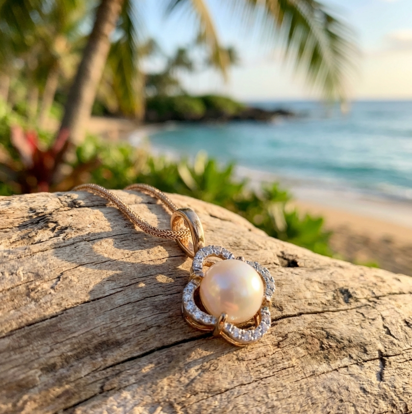 Estate 14K Pearl Pendant With Diamond Halo