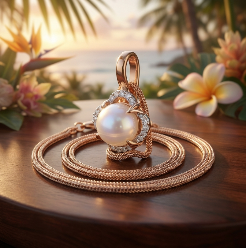 Estate 14K Pearl Pendant With Diamond Halo