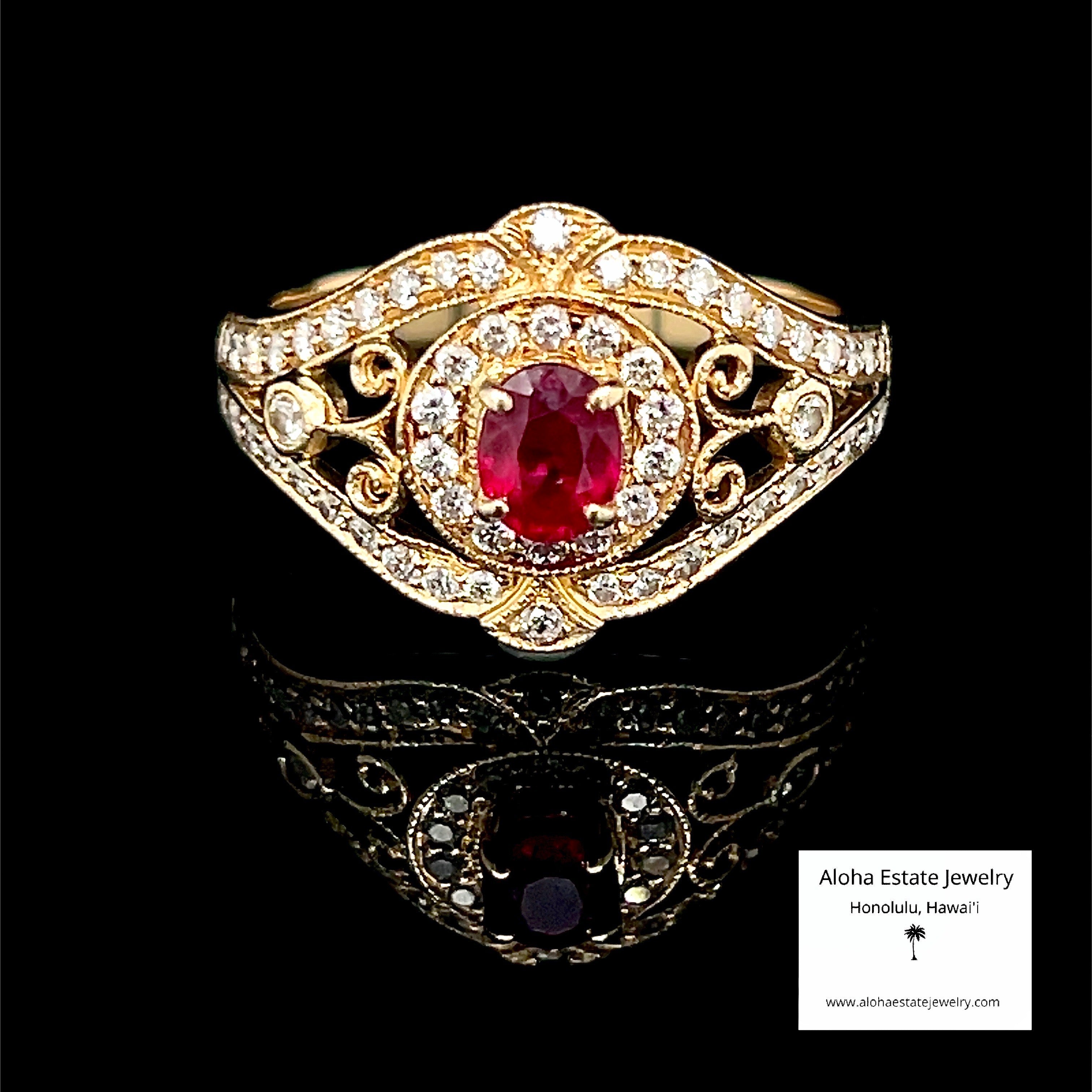 Burmese Ruby & Diamonds Ring In Yellow Gold – Aloha Estate Jewelry