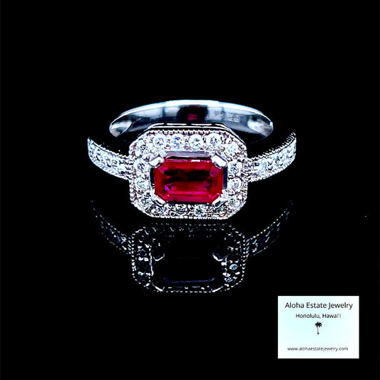 Hawaiian Estate  14K 1-Carat Burmese Ruby & Diamond Ring