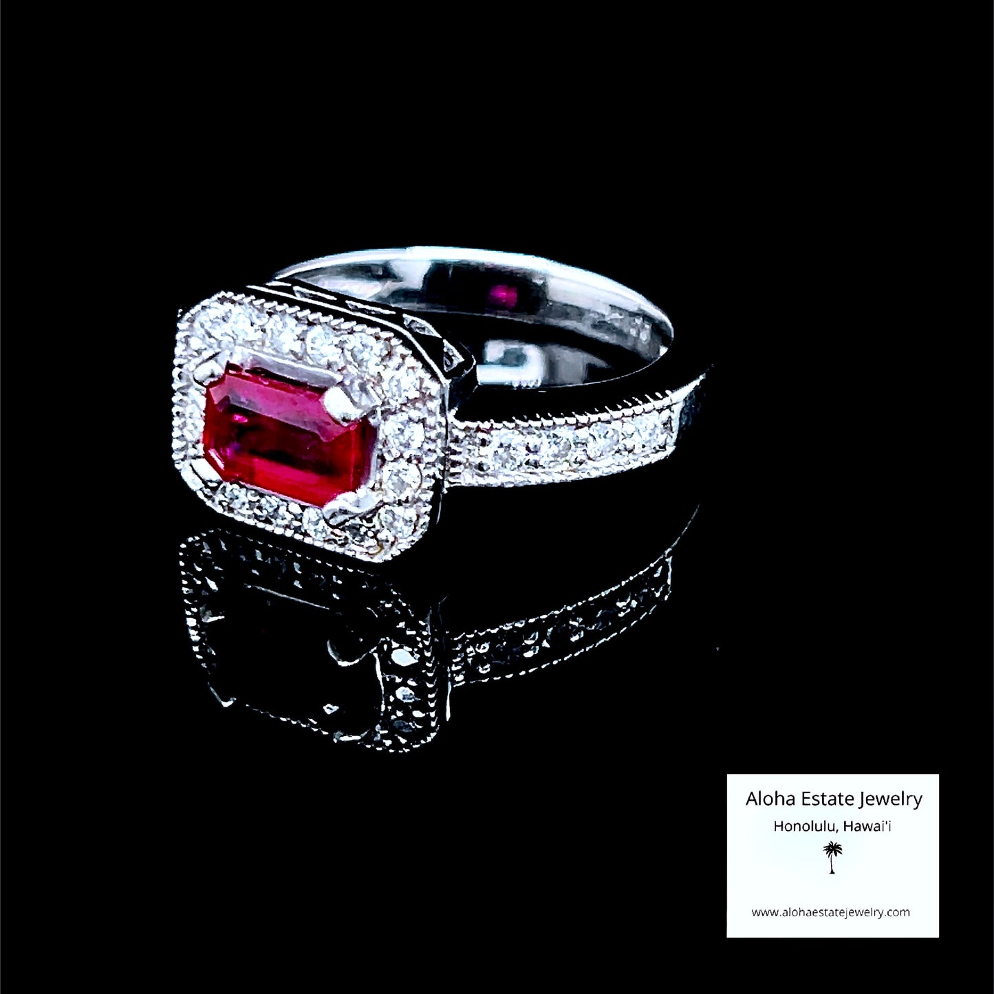 Hawaiian Estate  14K 1-Carat Burmese Ruby & Diamond Ring