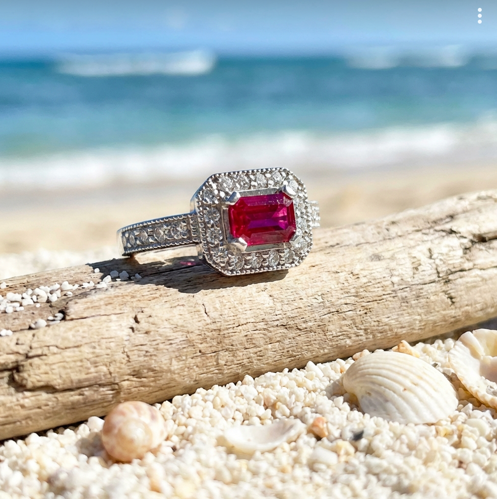 Hawaiian Estate  14K 1-Carat Burmese Ruby & Diamond Ring