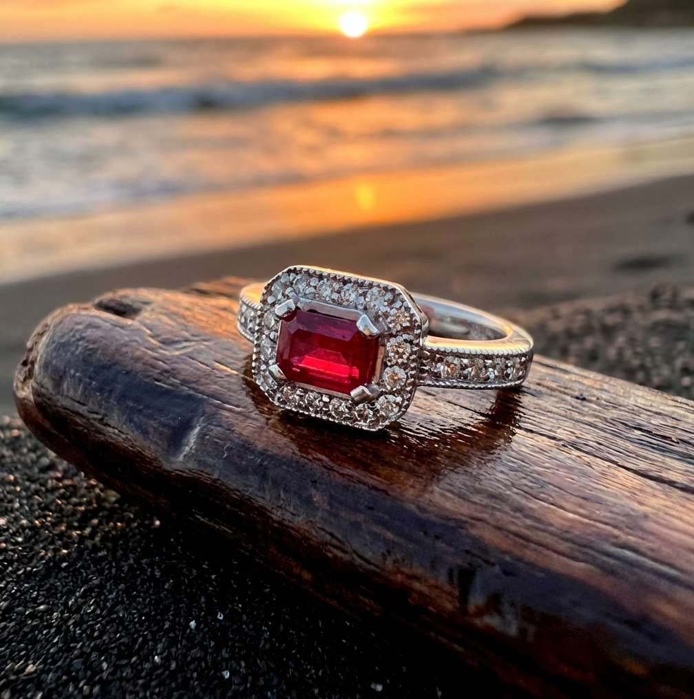 Hawaiian Estate  14K 1-Carat Burmese Ruby & Diamond Ring
