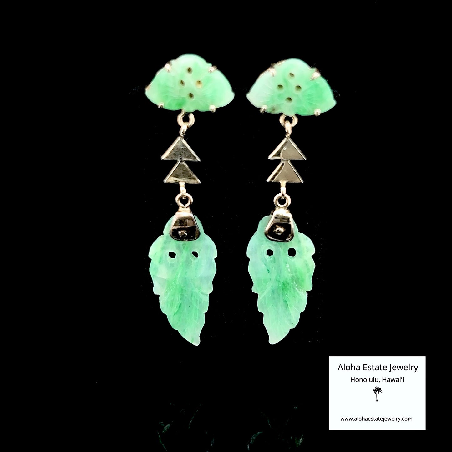 Vintage Deco-Influenced Jade Dangle Leaf Earrings