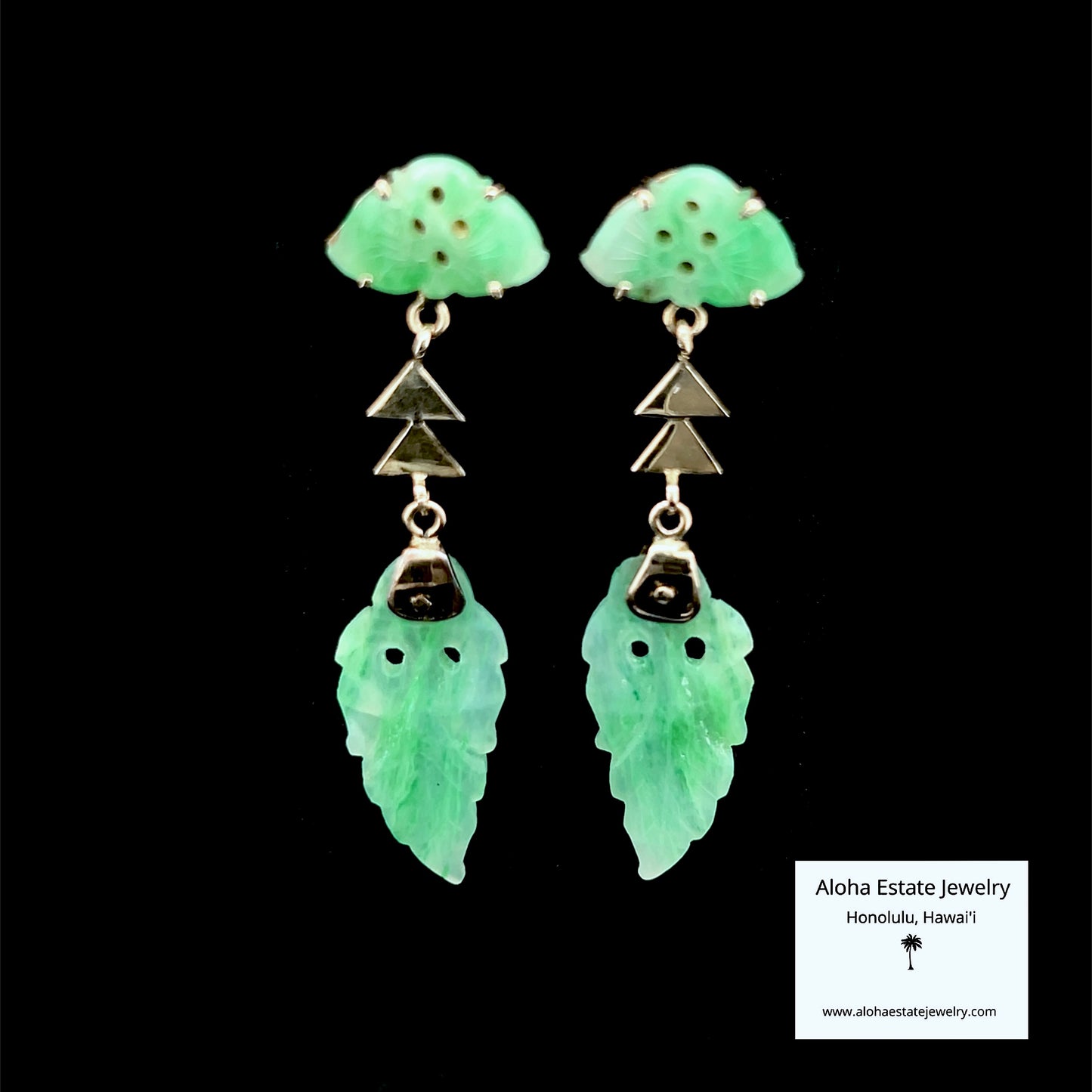 Vintage Deco-Influenced Jade Dangle Leaf Earrings