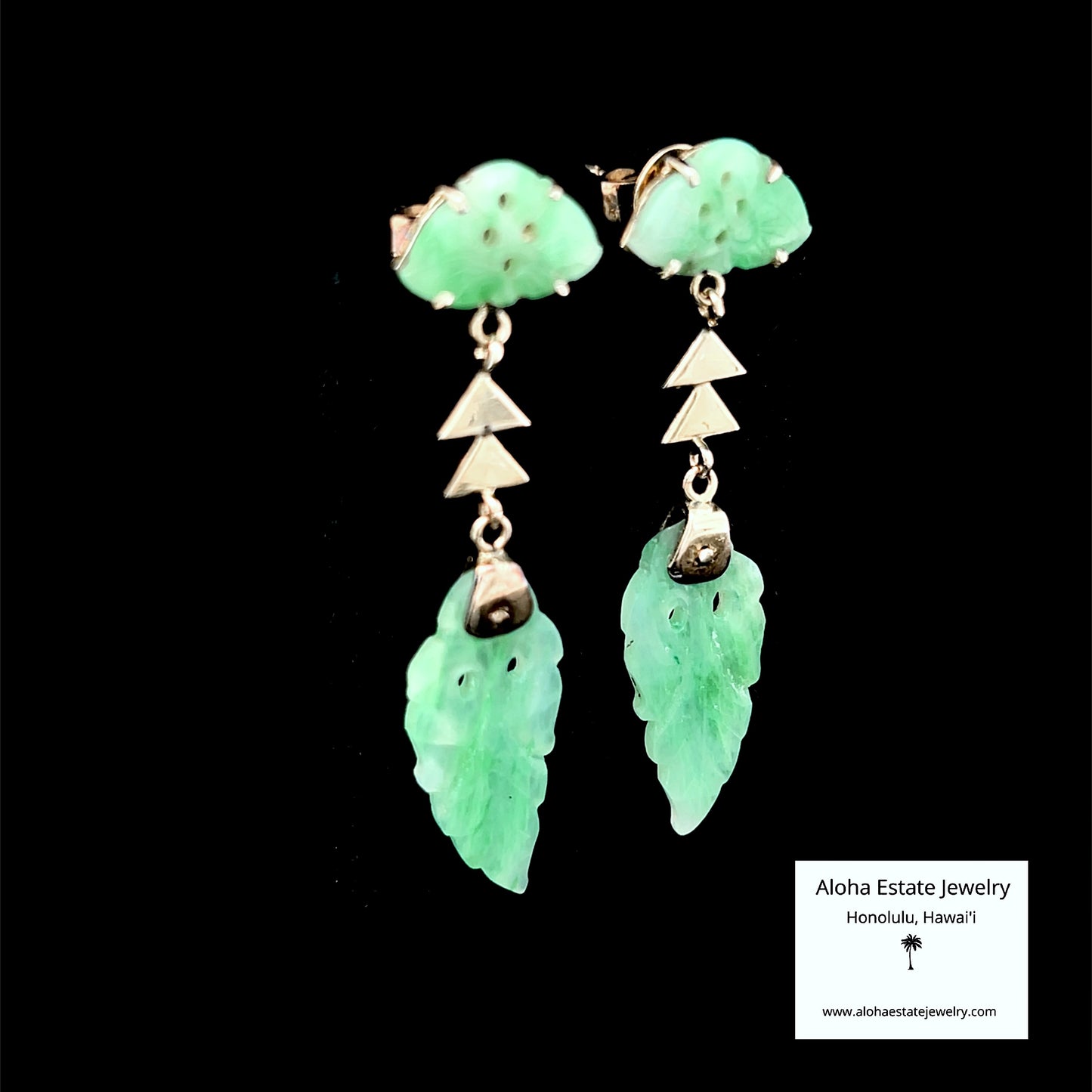 Vintage Deco-Influenced Jade Dangle Leaf Earrings