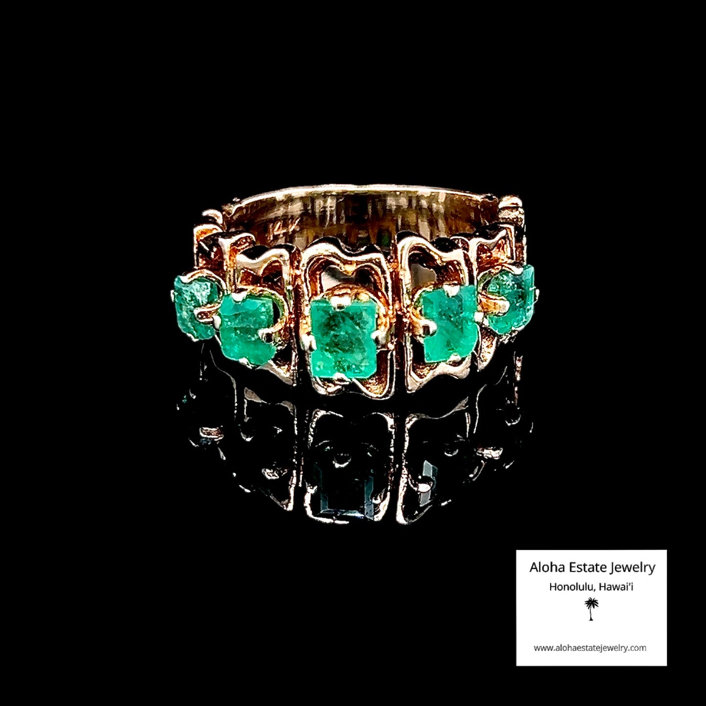 Vintage Mid-Century Brutalist Styled Columbian Emeralds Ring