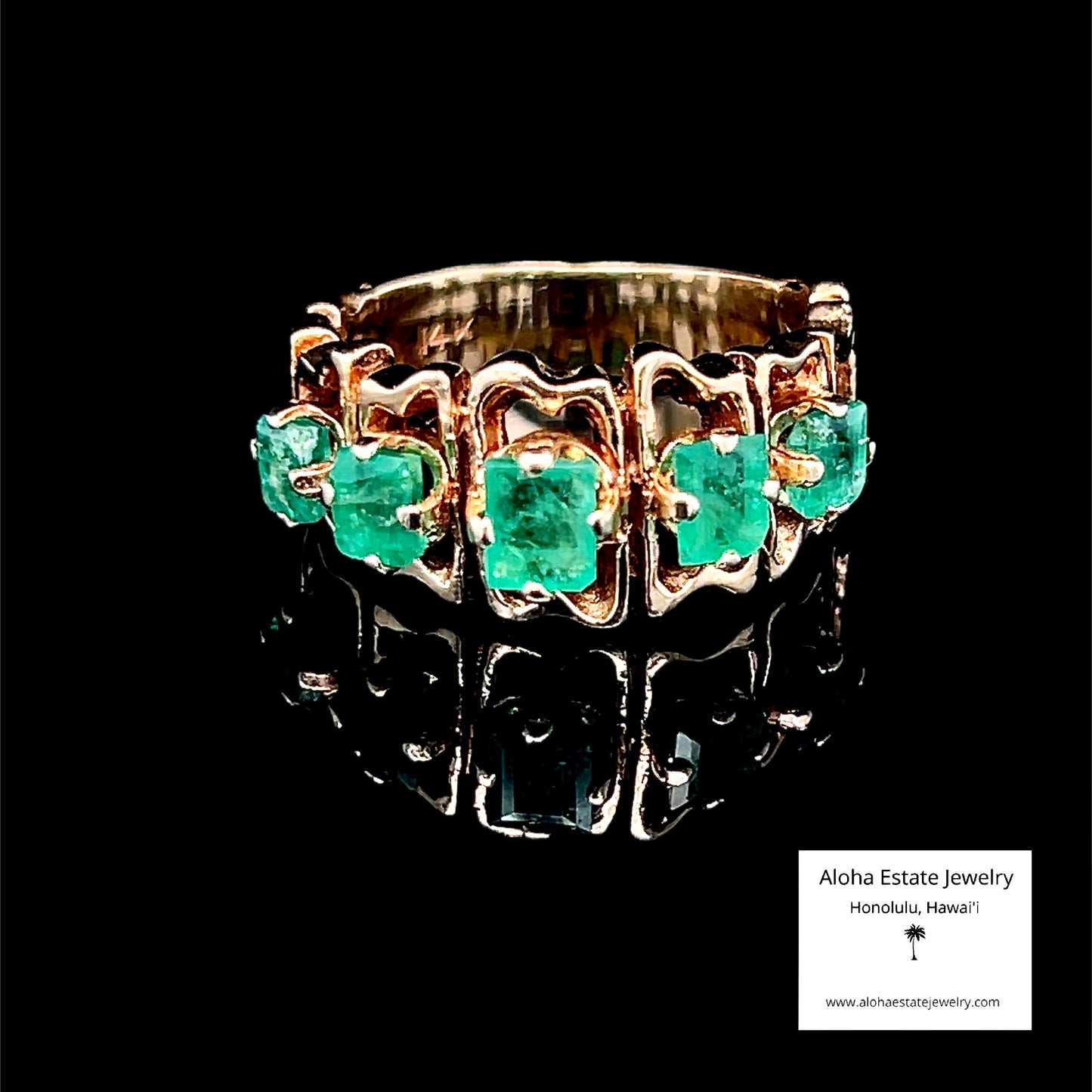 Vintage Mid-Century Brutalist Styled Columbian Emeralds Ring