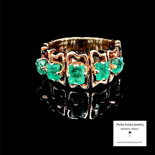 Vintage Mid-Century Brutalist Styled Columbian Emeralds Ring