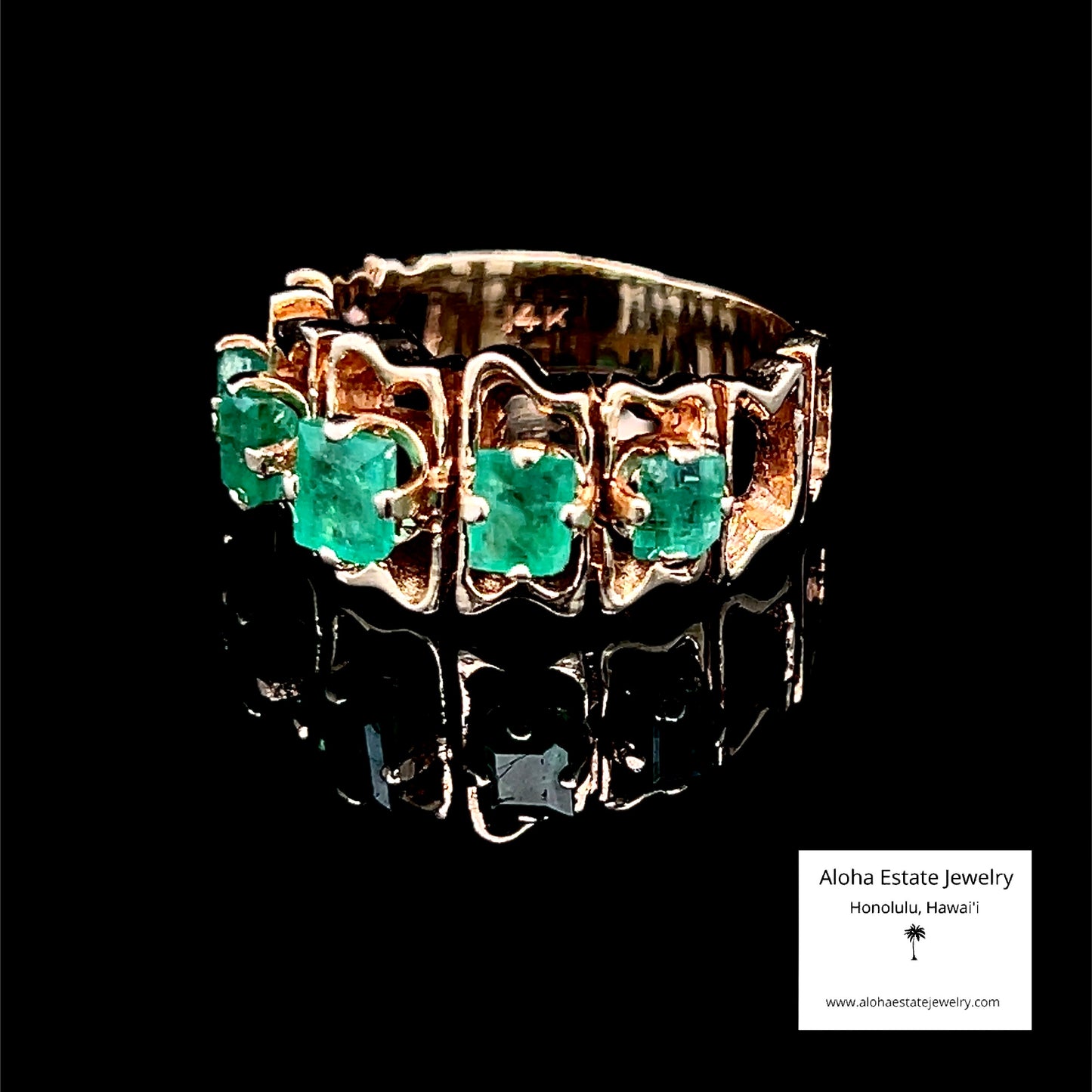 Vintage Mid-Century Brutalist Styled Columbian Emeralds Ring