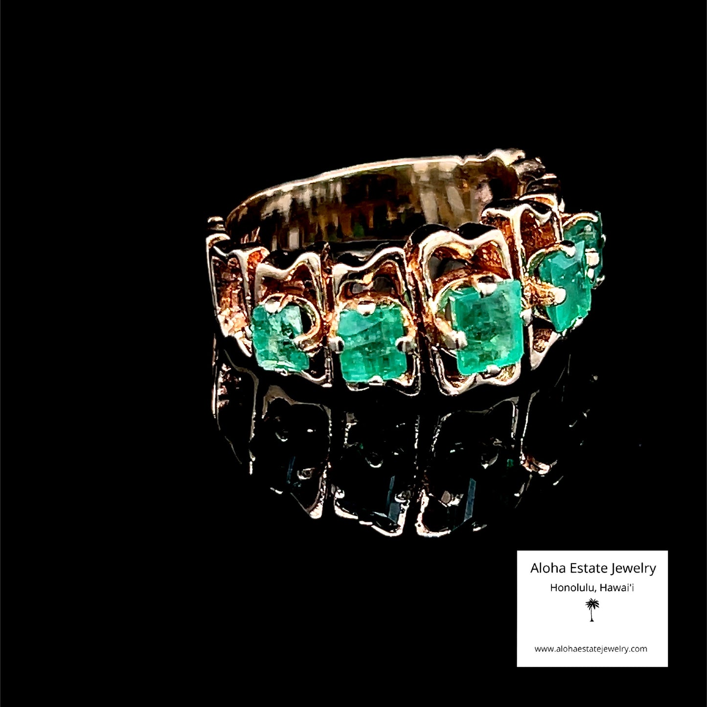 Vintage Mid-Century Brutalist Styled Columbian Emeralds Ring