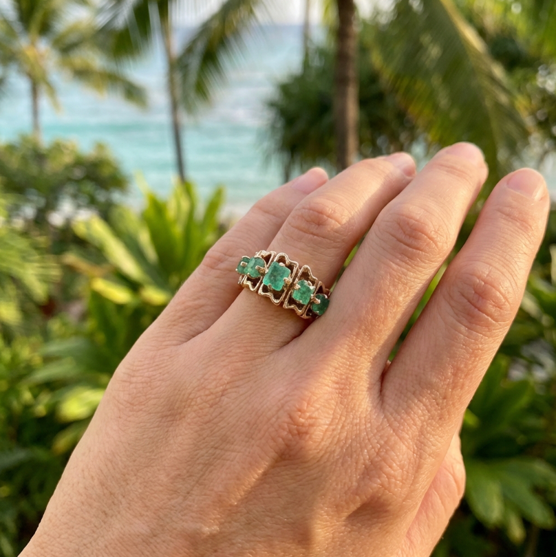 Vintage Mid-Century Brutalist Styled Columbian Emeralds Ring