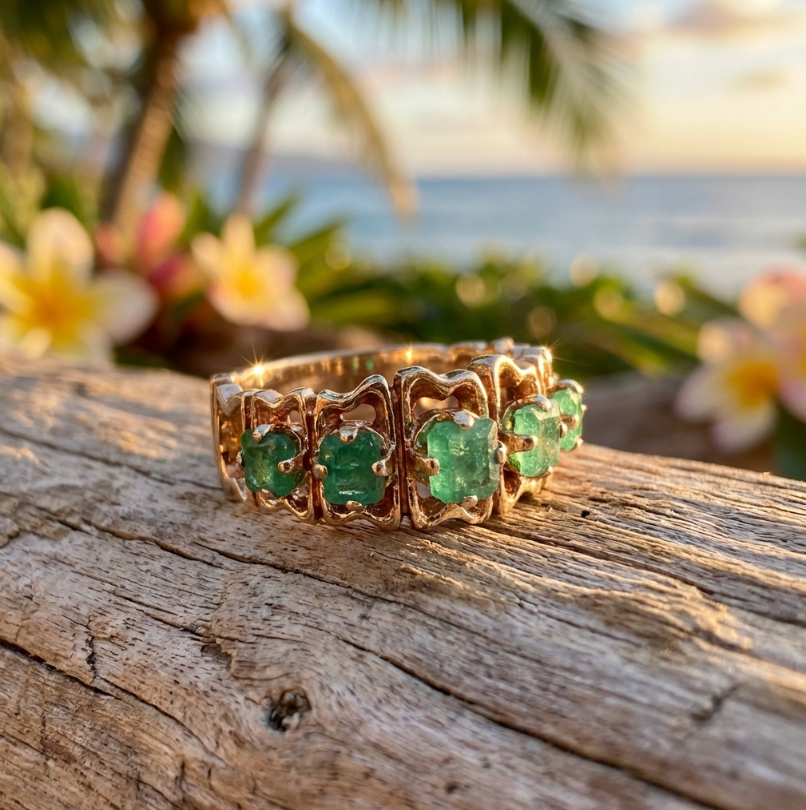 Vintage Mid-Century Brutalist Styled Columbian Emeralds Ring