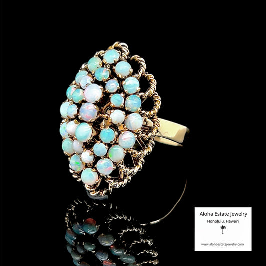 Australian 31-Opal Snowball or Bombe Design Ring 14k Gold