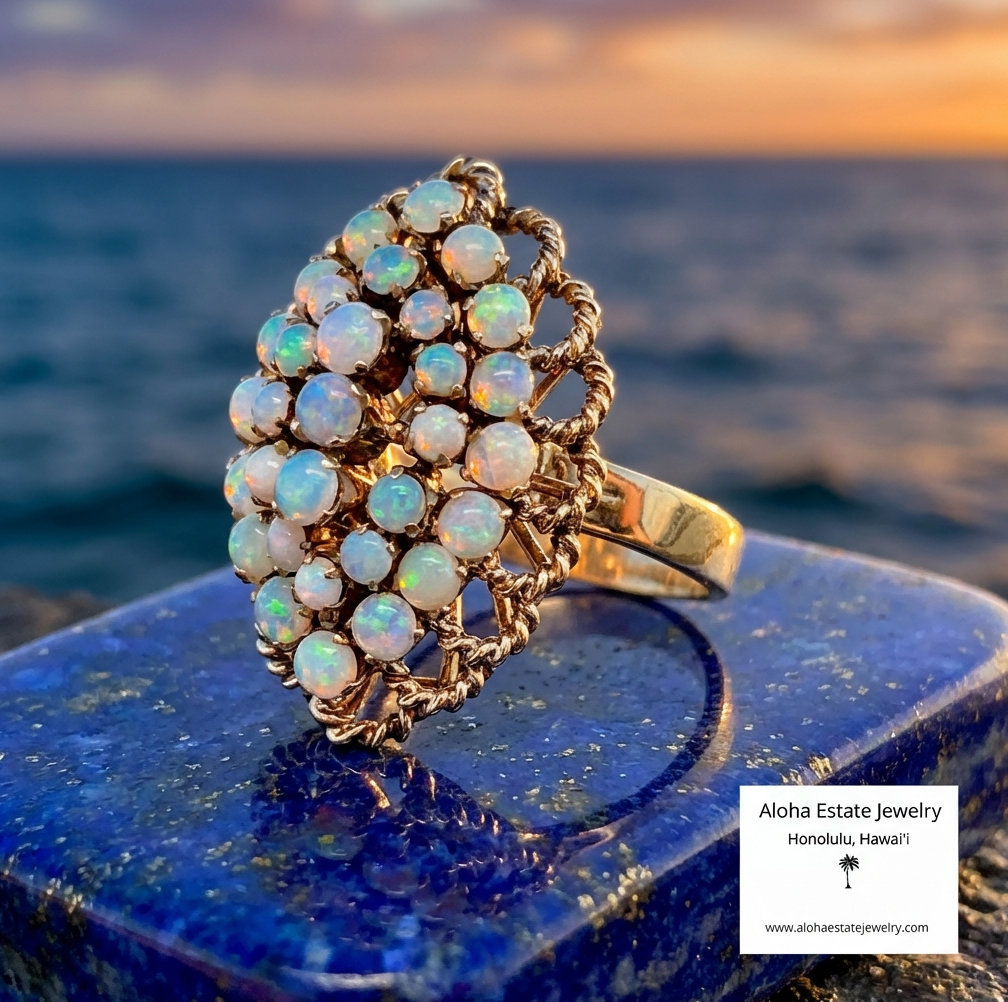 Australian 31-Opal Snowball or Bombe Design Ring 14k Gold