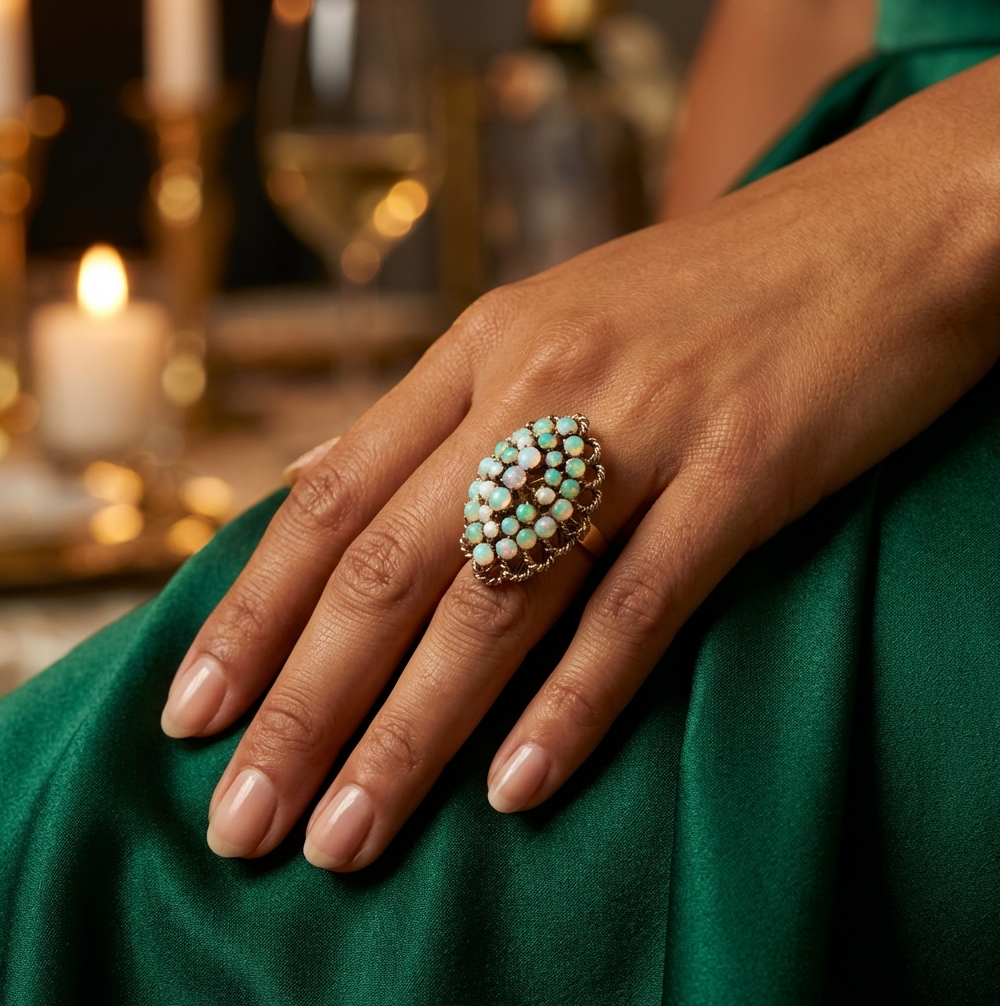 Australian 31-Opal Snowball or Bombe Design Ring 14k Gold