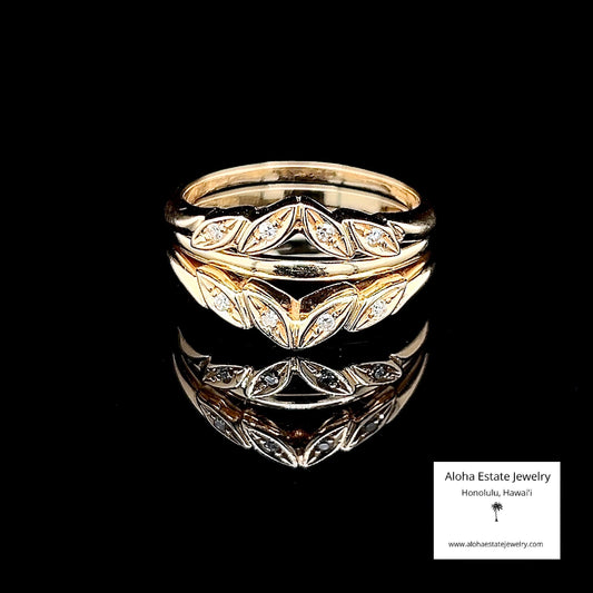 14K Wedding Band With Diamond Guard / Enhancer