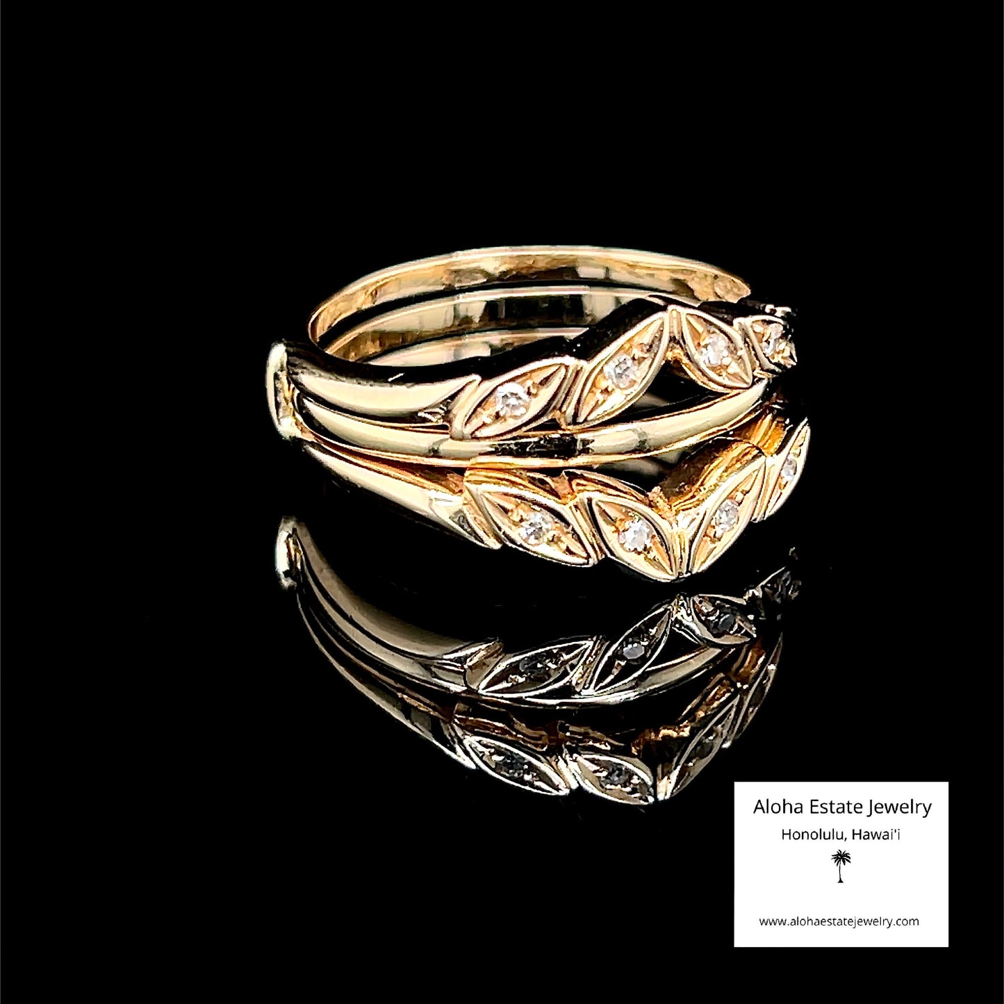 14K Wedding Band With Diamond Guard / Enhancer