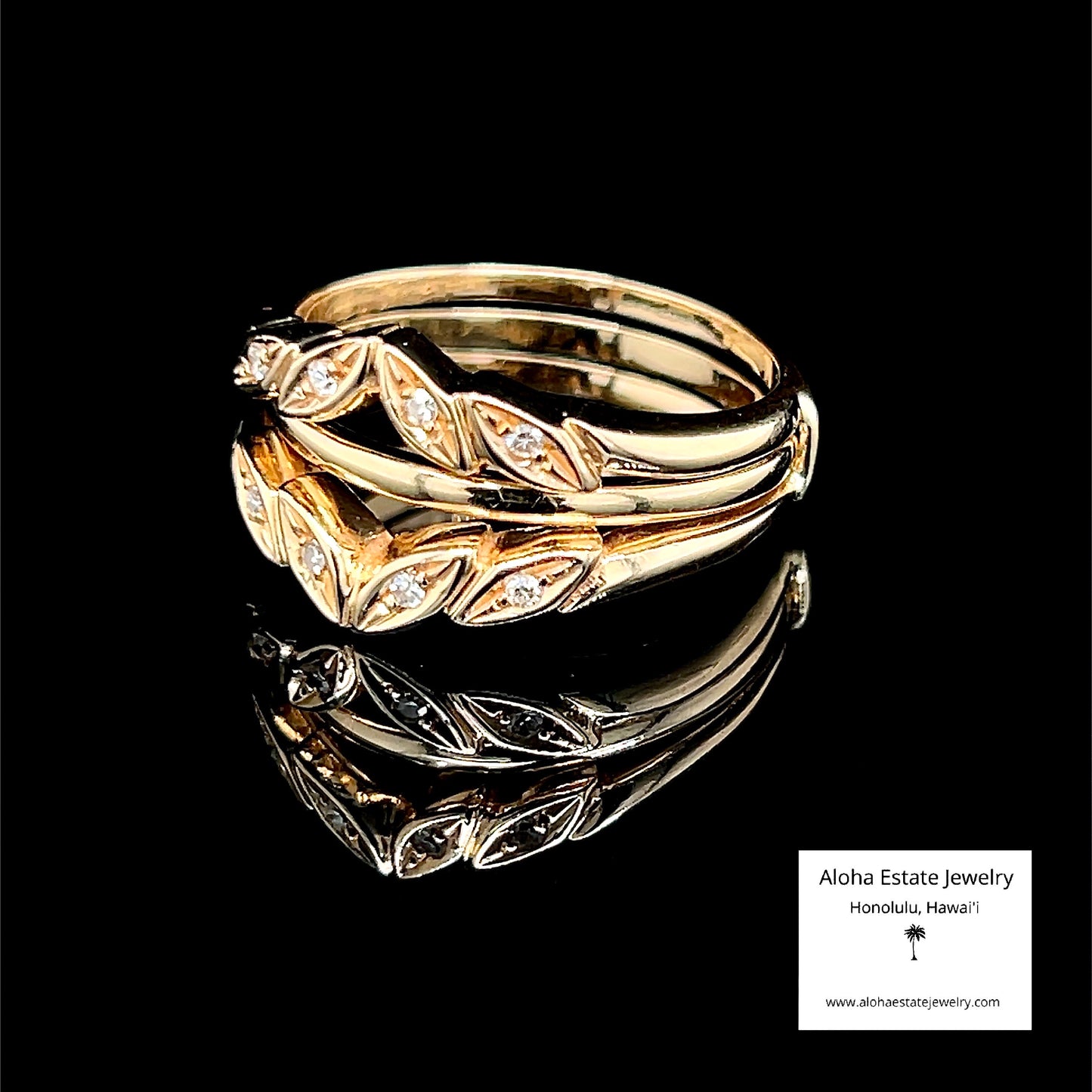 14K Wedding Band With Diamond Guard / Enhancer