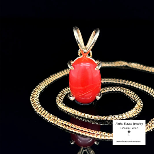 Vintage 1960s 14K Pacific Red Coral Pendant