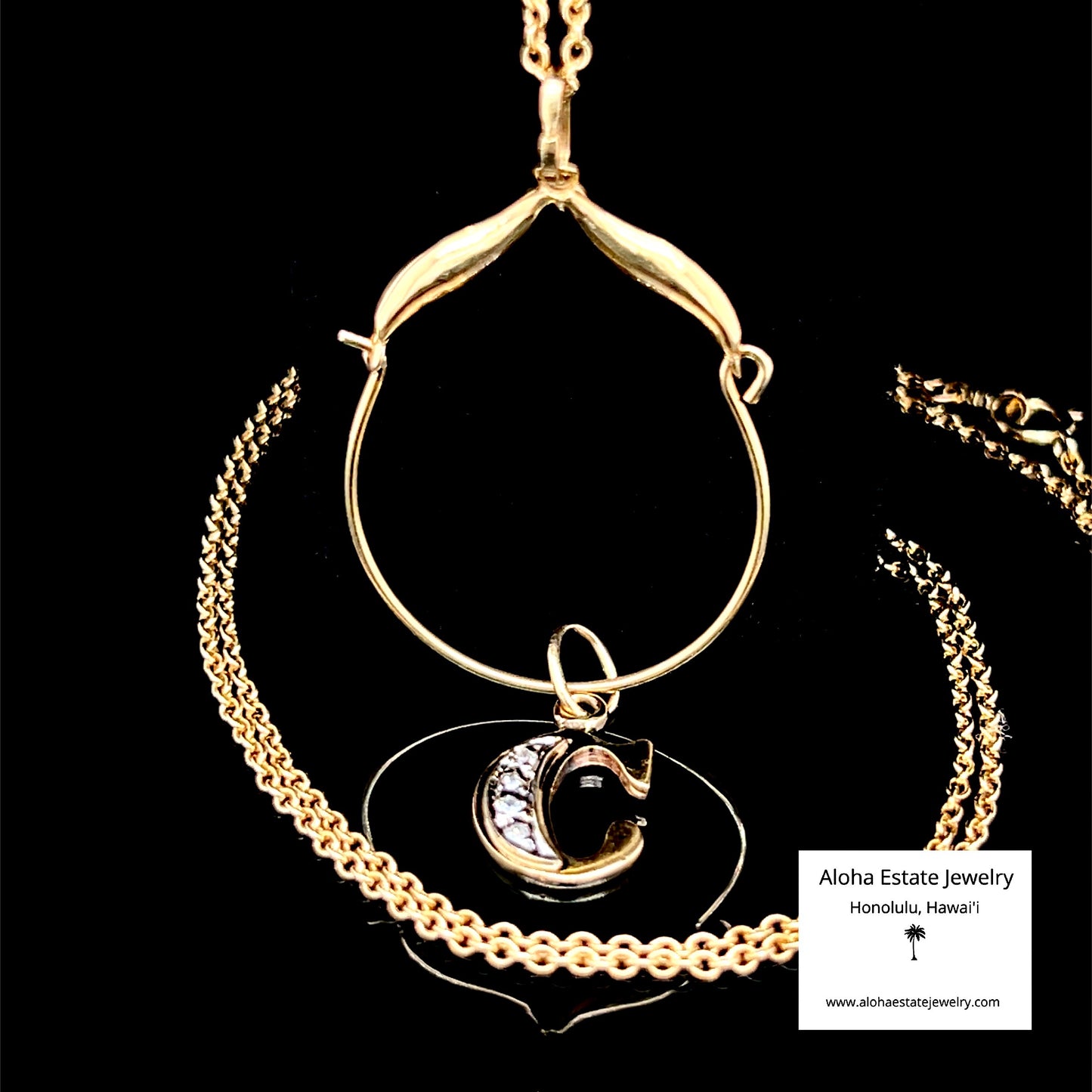 Diamond “C” Initial Charm Holder Necklace 14K Yellow Gold