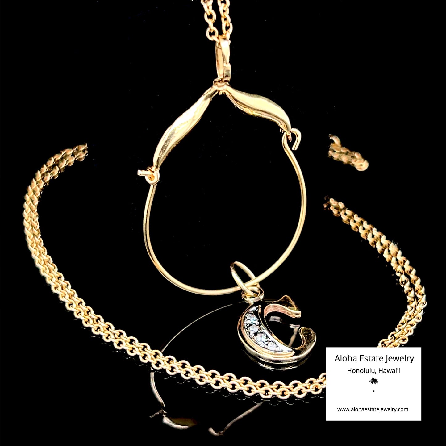 Diamond “C” Initial Charm Holder Necklace 14K Yellow Gold