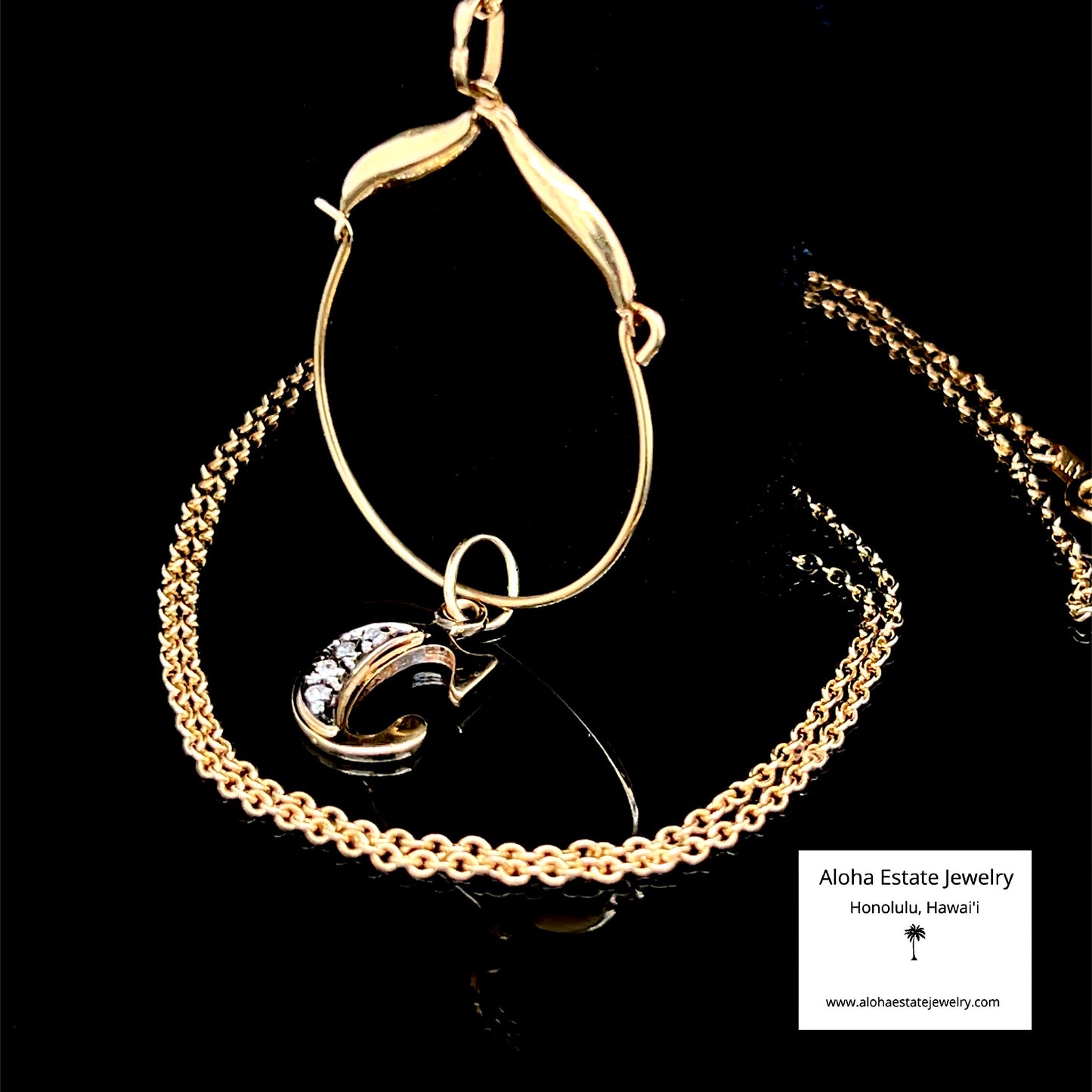 Diamond “C” Initial Charm Holder Necklace 14K Yellow Gold