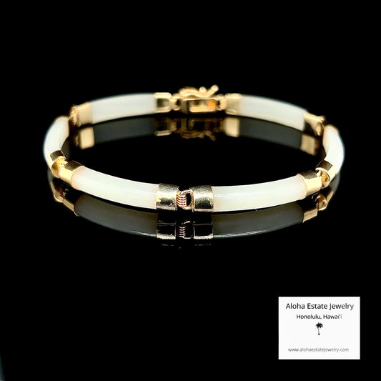 Vintage White Nephrite "Mutton Fat" Jade Link Bracelet