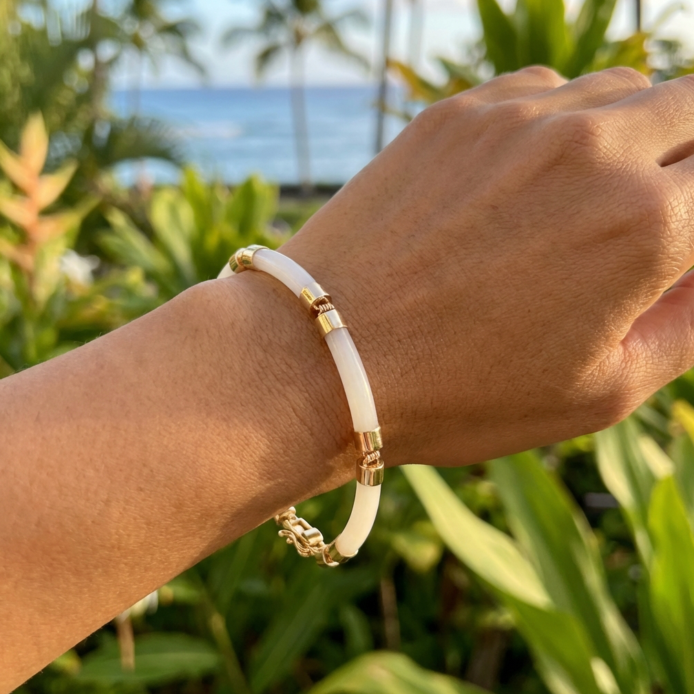 Vintage White Nephrite "Mutton Fat" Jade Link Bracelet