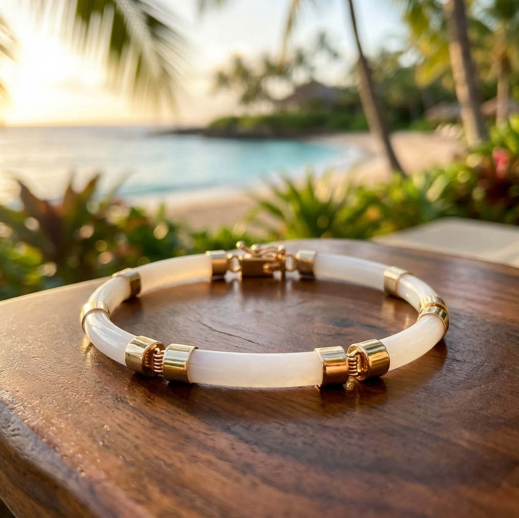 Vintage White Nephrite "Mutton Fat" Jade Link Bracelet