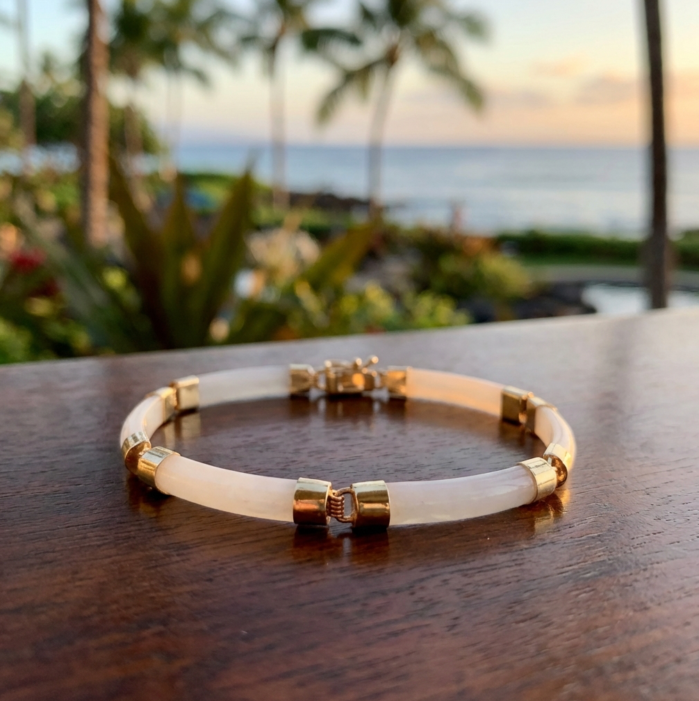 Vintage White Nephrite "Mutton Fat" Jade Link Bracelet