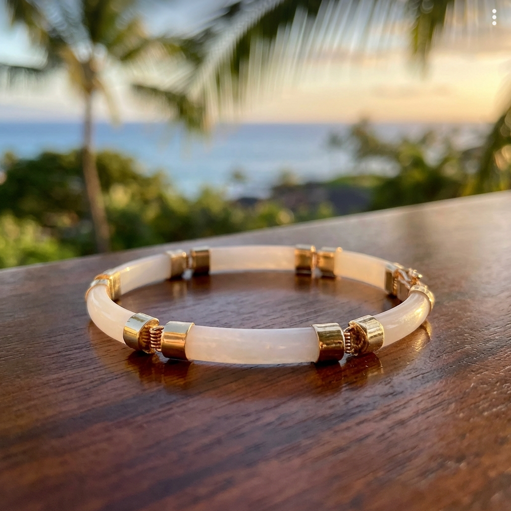 Vintage White Nephrite "Mutton Fat" Jade Link Bracelet