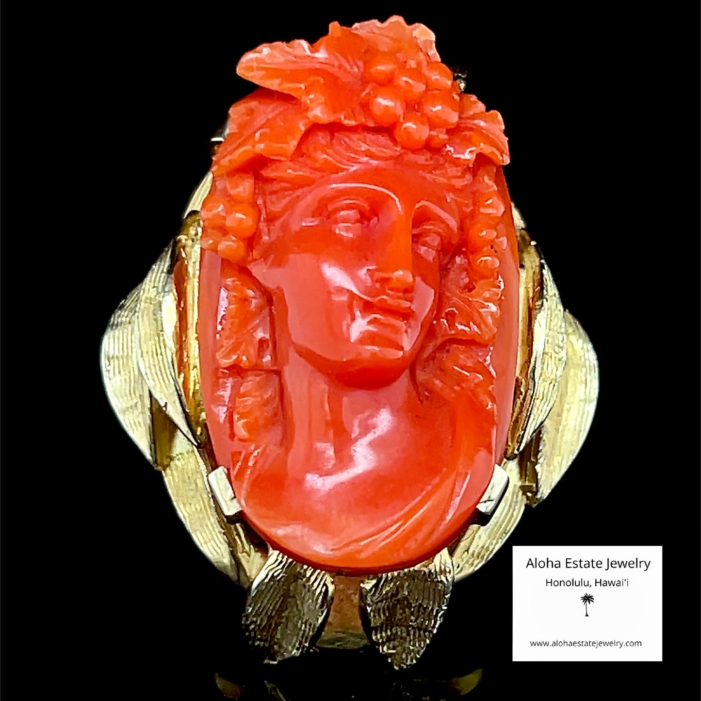 Exceptional Massive Antique Coral Bacchante Ring