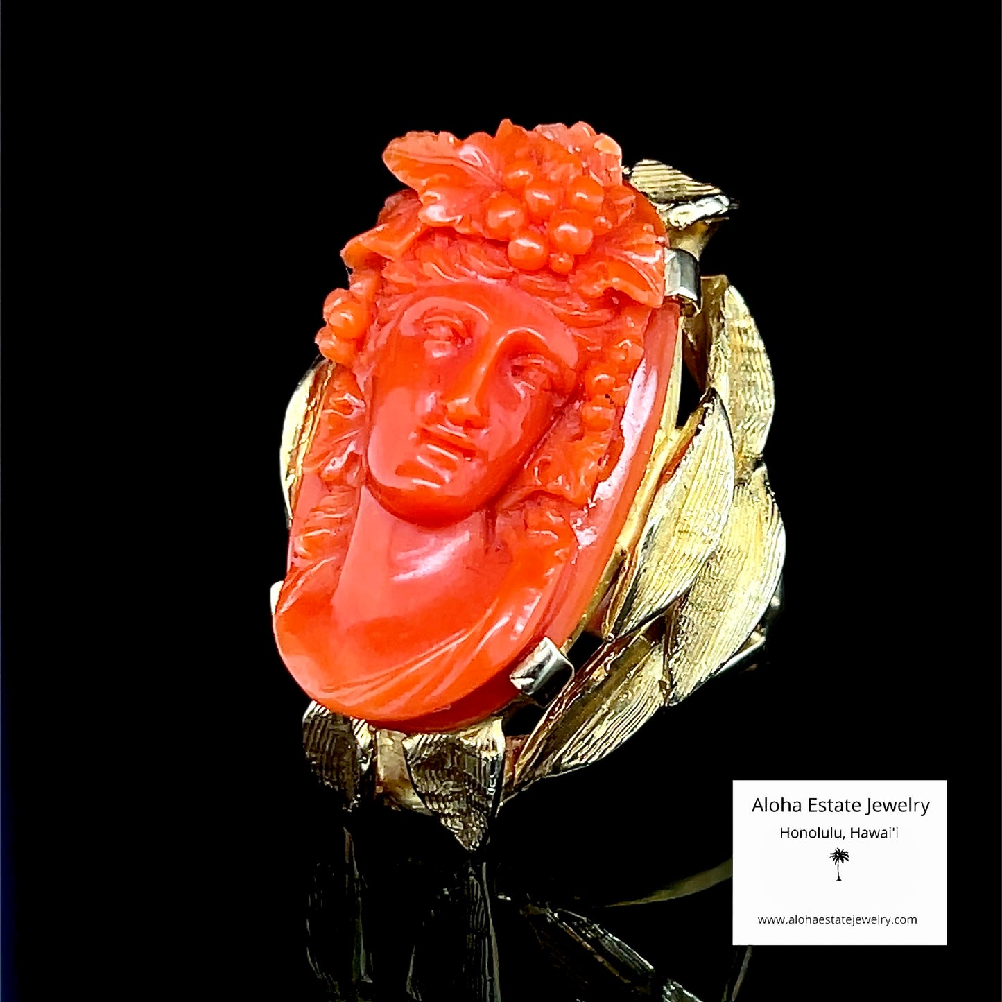 Exceptional Massive Antique Coral Bacchante Ring