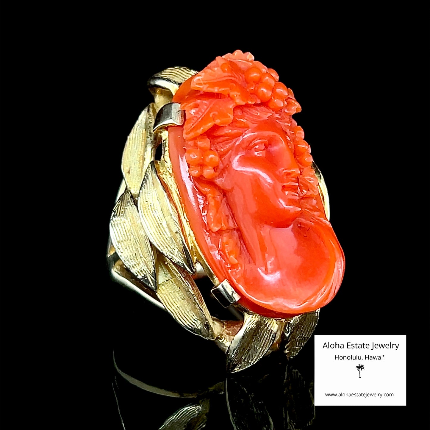 Exceptional Massive Antique Coral Bacchante Ring