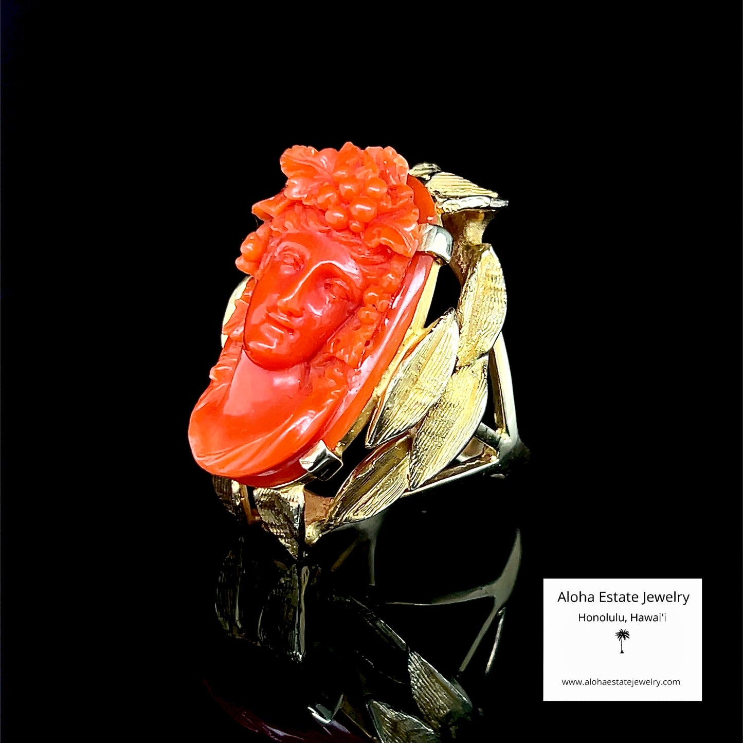 Exceptional Massive Antique Coral Bacchante Ring