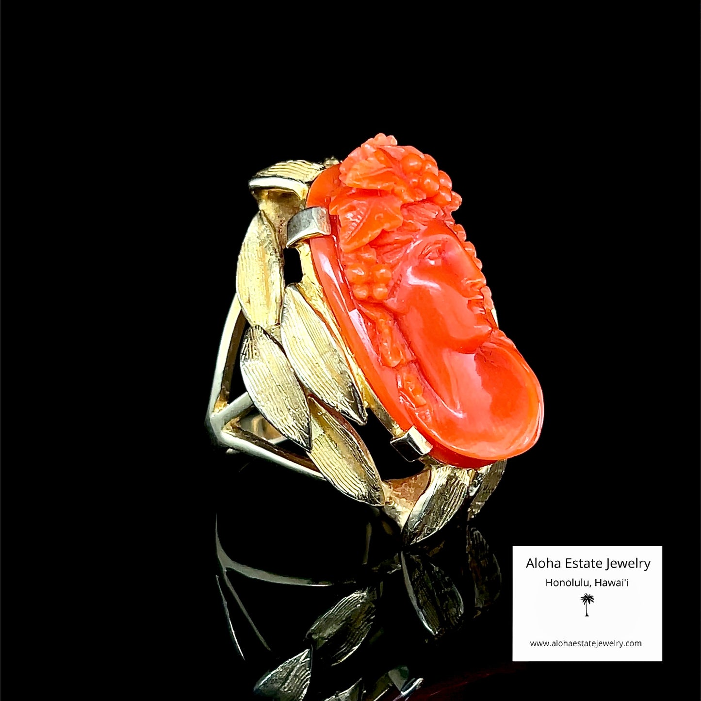 Exceptional Massive Antique Coral Bacchante Ring