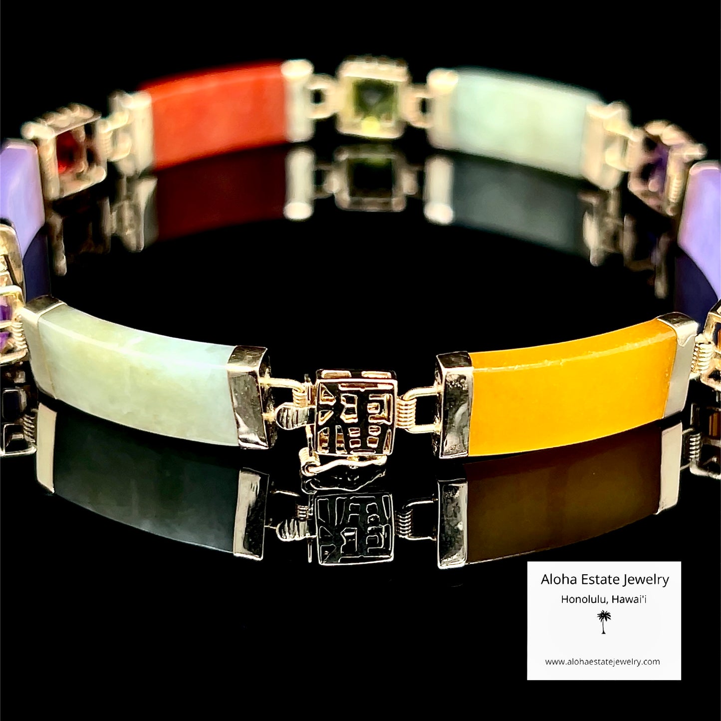 Multi-Color Jade & Gemstone Panel Bracelet in 10K