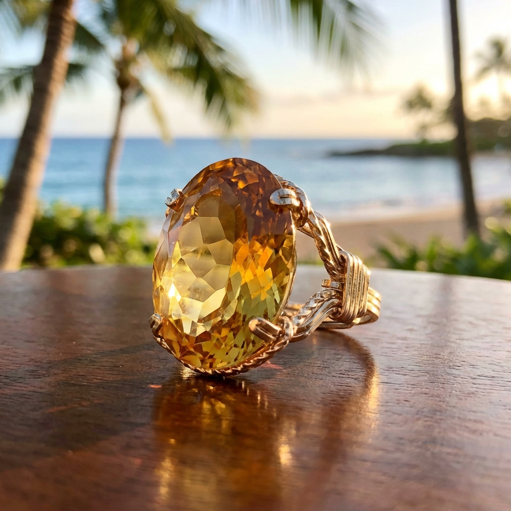 Large Oval Cut Brazilian Citrine in 14K Setting