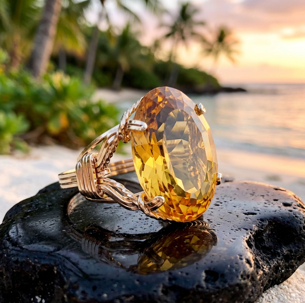 Large Oval Cut Brazilian Citrine in 14K Setting